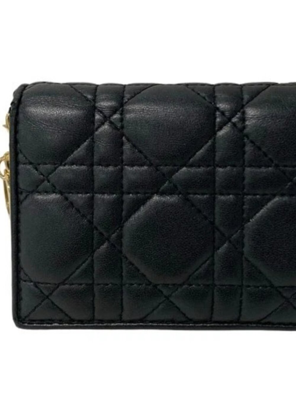 DIOR/ChristianDior Lady Dior Black Leather Bifold Wallet
